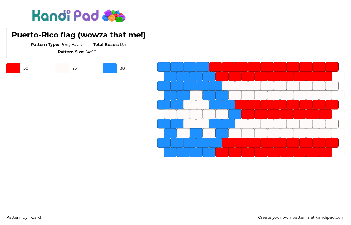 Puerto-Rico flag (wowza that me!) - Pony Bead Pattern by li-zard on Kandi Pad - puerto rico,flag,territory,united states,red,white,blue