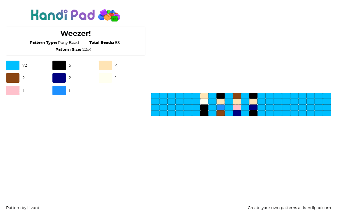 Weezer! - Pony Bead Pattern by deleted_user_610566 on Kandi Pad - weezer,album,cuff,band,music,bracelet,light blue