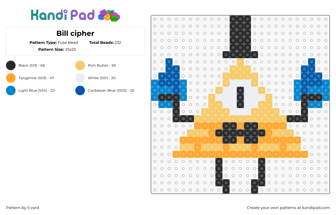 Bill cipher - Fuse Bead Pattern by li-zard on Kandi Pad - bill cipher,gravity falls,character,cyclops,top hat,white,pyramid,orange,blue