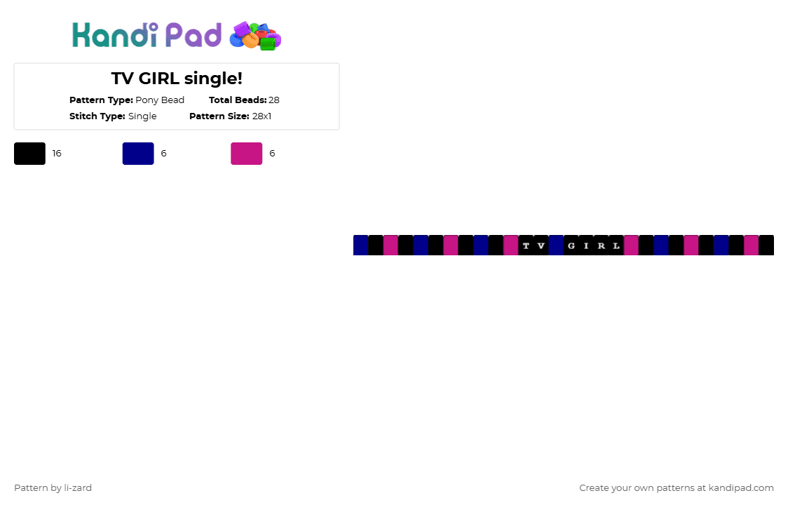 TV GIRL single! - Pony Bead Pattern by deleted_user_610566 on Kandi Pad - purple,pink