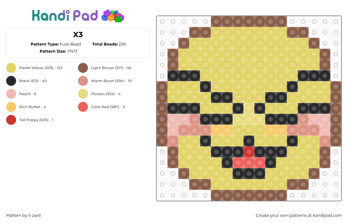 X3 - Fuse Bead Pattern by li-zard on Kandi Pad - x3,emoji,smiley,charm,yellow