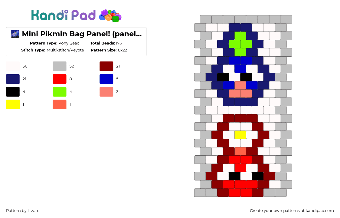 🌌 Mini Pikmin Bag Panel! (panel No. 3, Left side) 🍃 - Pony Bead Pattern by deleted_user_610566 on Kandi Pad - beige,red,purple