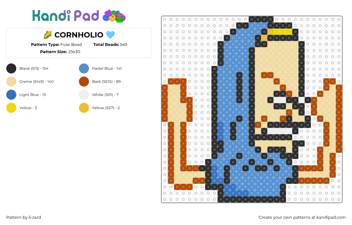 🌽 CORNHOLIO 🩵 - Fuse Bead Pattern by deleted_user_610566 on Kandi Pad - red,beige,light blue