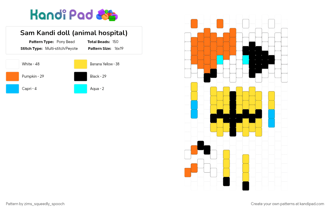 Sam Kandi doll (animal hospital) - Pony Bead Pattern by zims_squeedly_spooch on Kandi Pad - animal hospital, orange, yellow