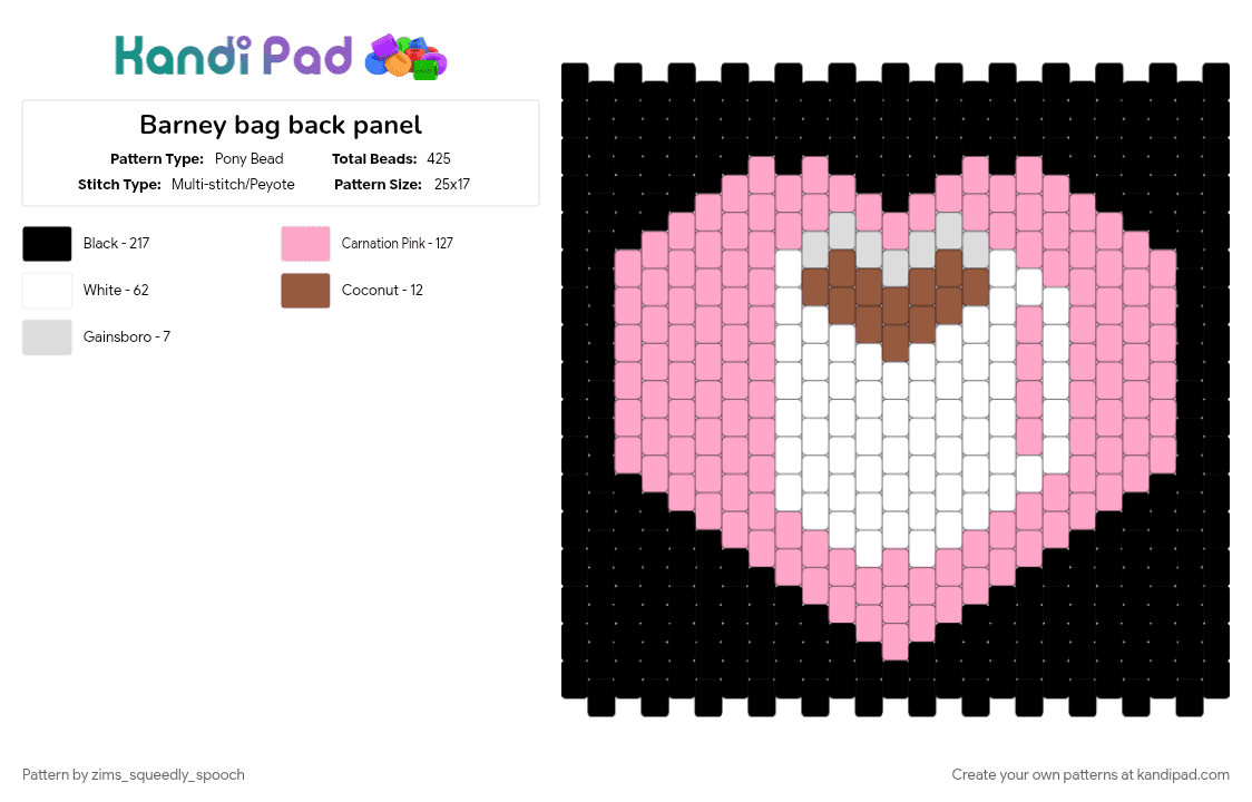 Barney bag back panel - Pony Bead Pattern by zims_squeedly_spooch on Kandi Pad - animal hospital, animal hospital anomaly, coffee, pink