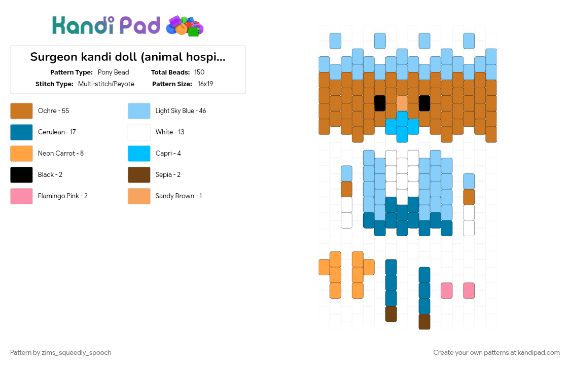 Surgeon kandi doll (animal hospital) - Pony Bead Pattern by zims_squeedly_spooch on Kandi Pad - light blue, orange