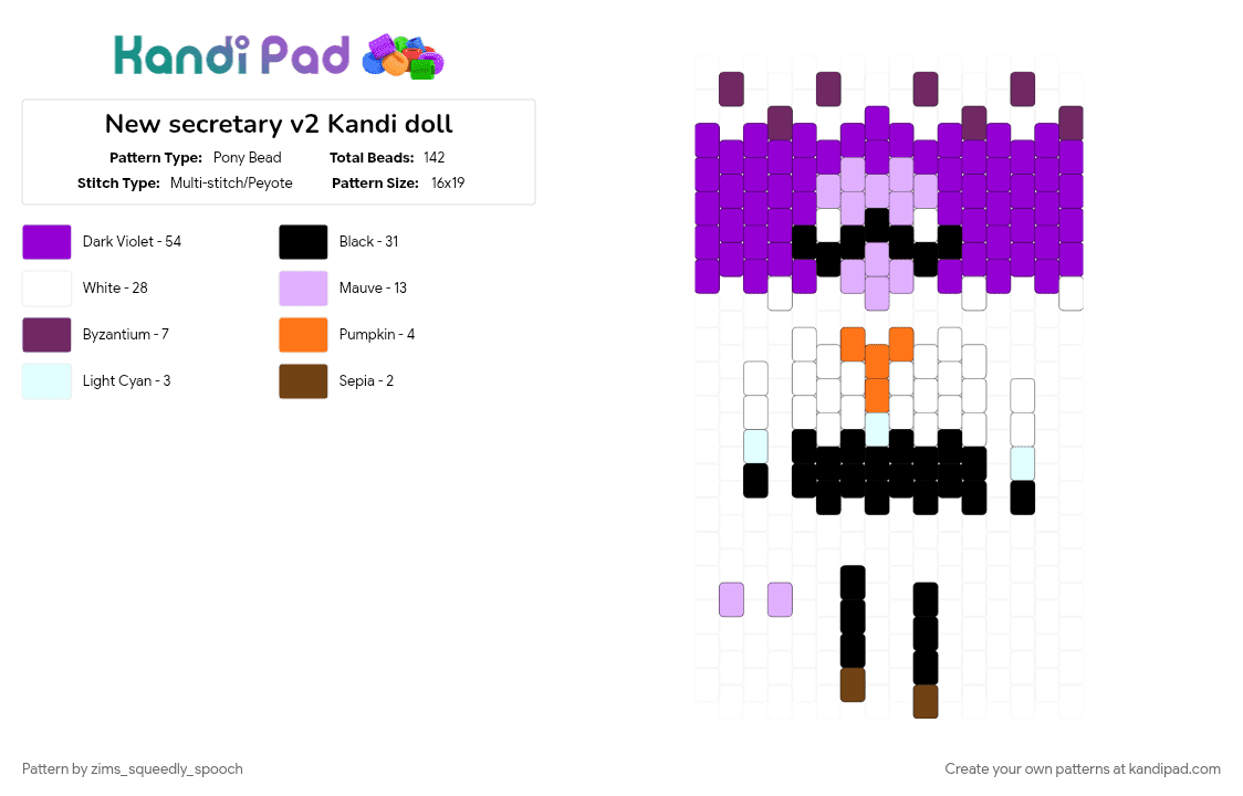 New secretary v2 Kandi doll - Pony Bead Pattern by zims_squeedly_spooch on Kandi Pad - pink, purple, remake