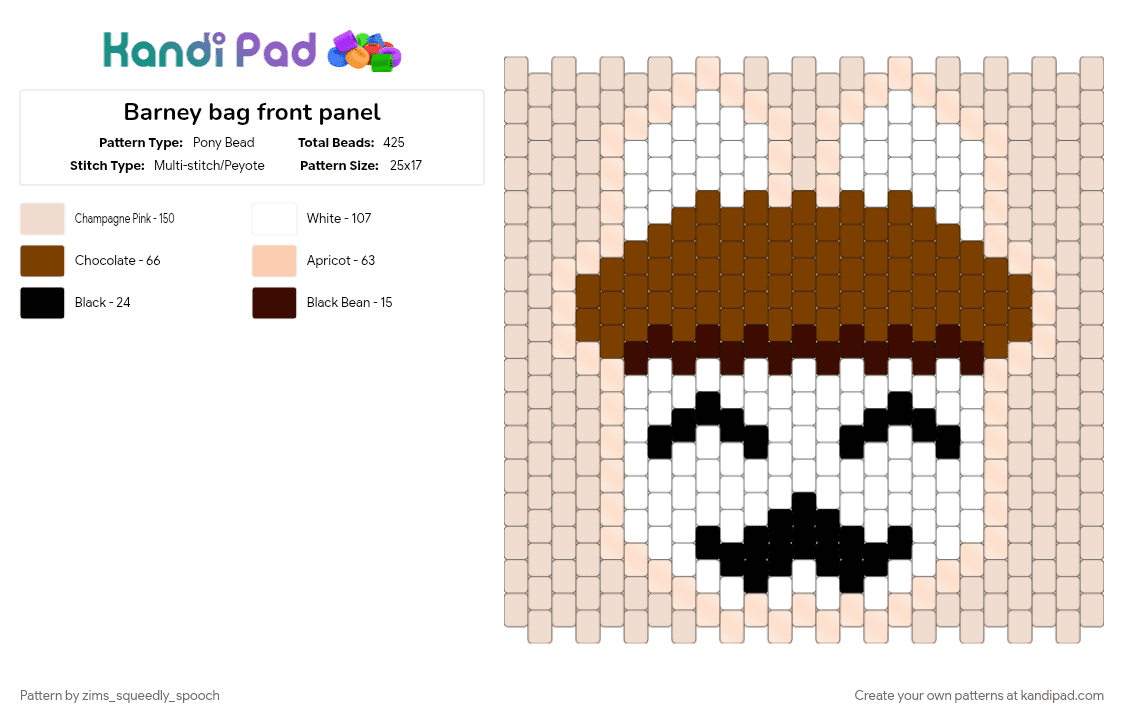 Barney bag front panel - Pony Bead Pattern by zims_squeedly_spooch on Kandi Pad - animal hospital, animal hospital anomaly, bag, barney animal hospital, beige, brown, panel