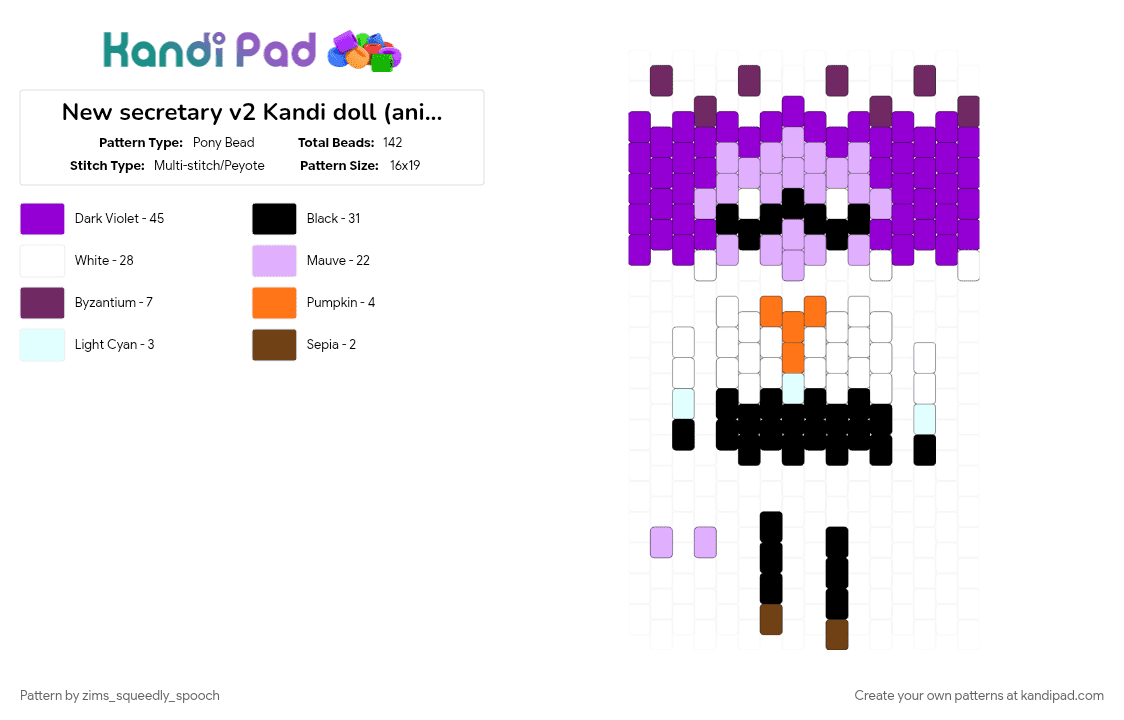 New secretary v2 Kandi doll - Pony Bead Pattern by zims_squeedly_spooch on Kandi Pad - pink, purple, remake