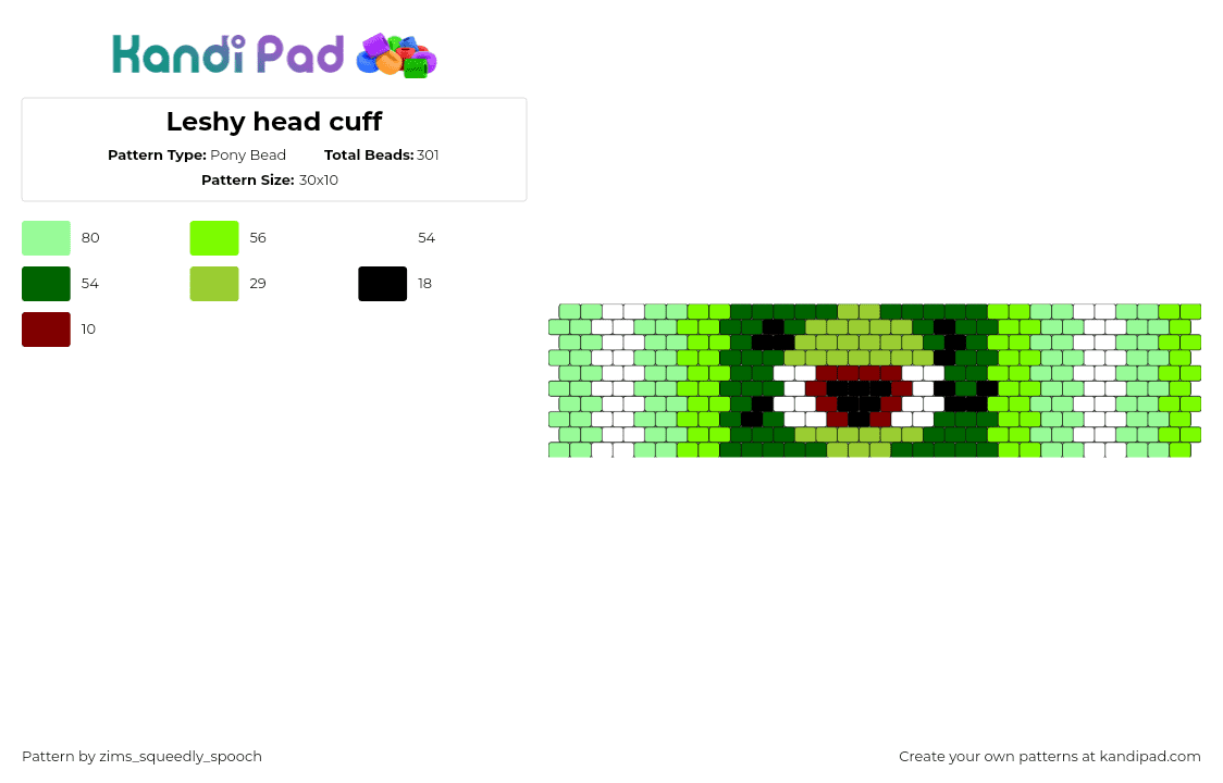 Leshy head cuff - Pony Bead Pattern by zims_squeedly_spooch on Kandi Pad - leshy,cotl,cult of the lamb,character,mythology,video game,cuff,green