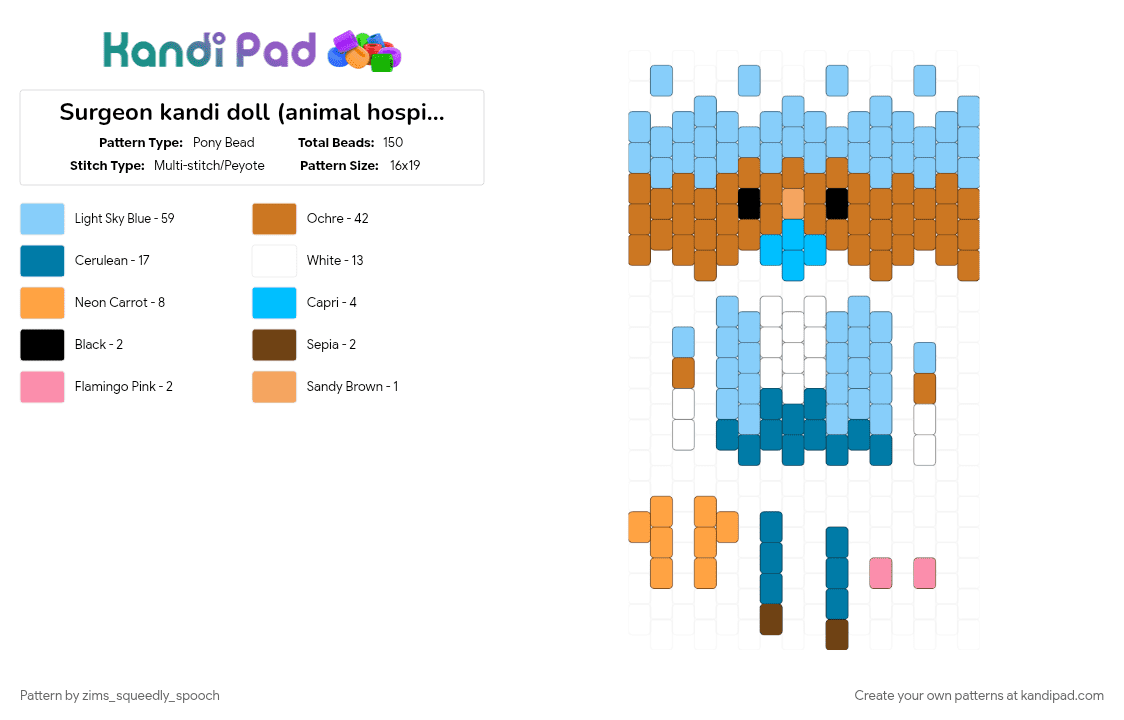 Surgeon kandi doll (animal hospital) - Pony Bead Pattern by zims_squeedly_spooch on Kandi Pad - light blue, orange