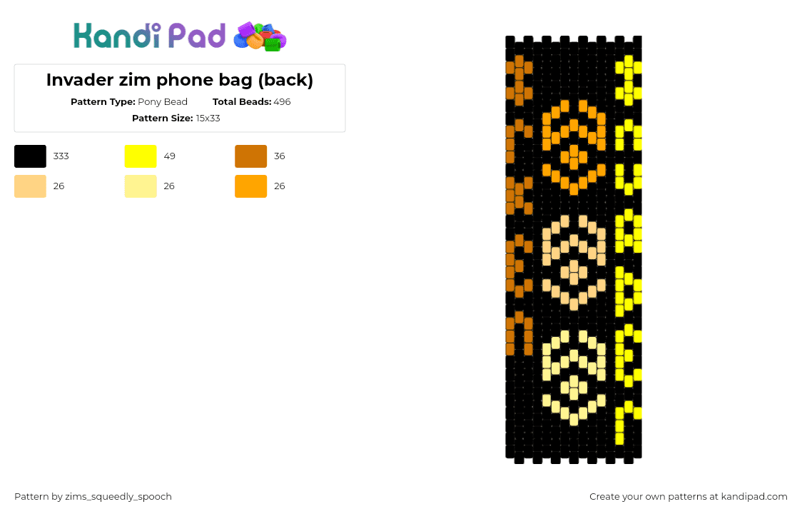 Invader zim phone bag (back) - Pony Bead Pattern by zims_squeedly_spooch on Kandi Pad - irken,invader zim,symbol,bag,panel,cartoon,tv show,black,orange,yellow