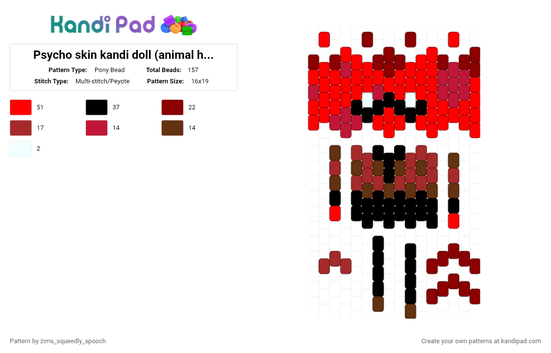 Psycho skin kandi doll (animal hospital) - Pony Bead Pattern by zims_squeedly_spooch on Kandi Pad - red