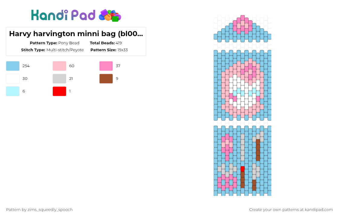 Harvy harvington minni bag (bl00dmoney) - Pony Bead Pattern by zims_squeedly_spooch on Kandi Pad - light blue,bloodmoney,harvey harvington,character,pastel,minni bag,bag