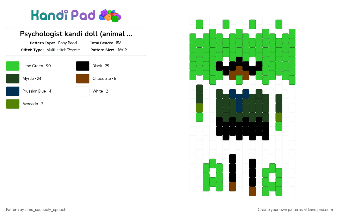 Psychologist kandi doll (animal hospital) - Pony Bead Pattern by zims_squeedly_spooch on Kandi Pad - green