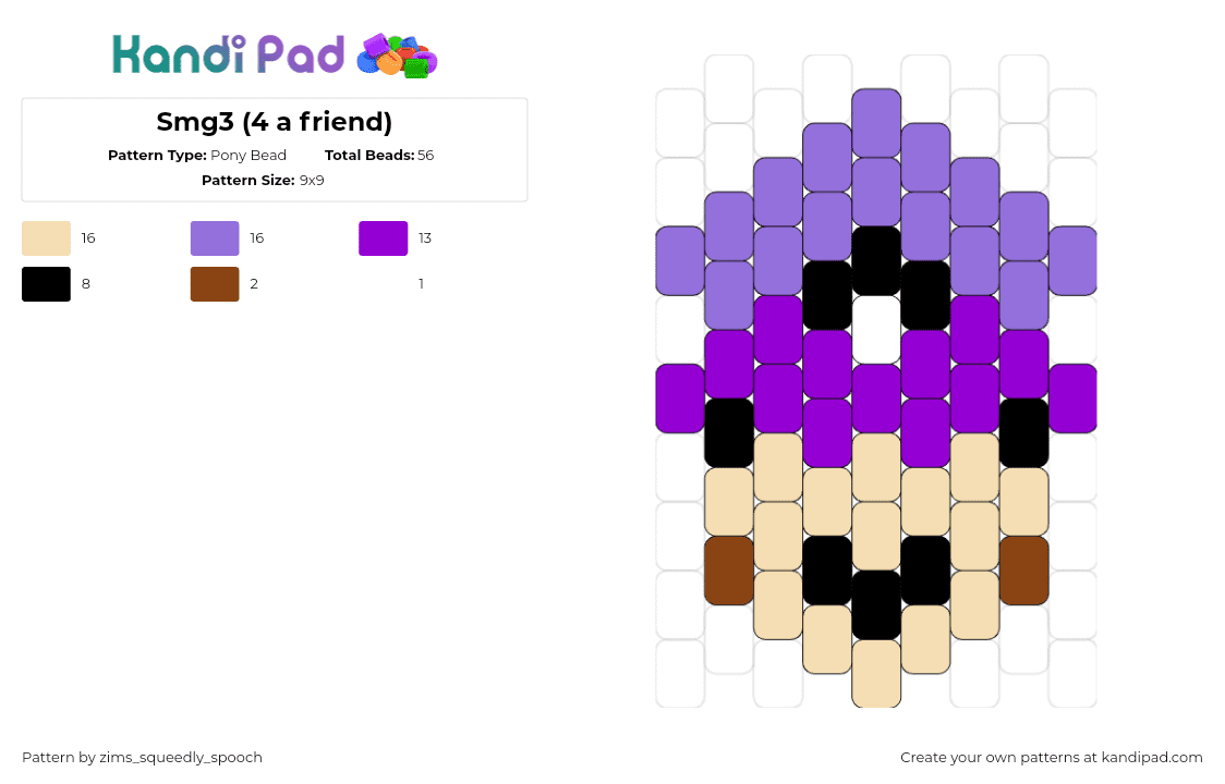 Smg3 (4 a friend) - Pony Bead Pattern by zims_squeedly_spooch on Kandi Pad - smg3,smg4,nintendo,head,purple,tan