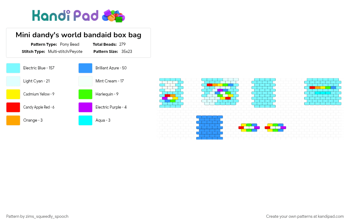 Mini dandy\'s world bandaid box bag - Pony Bead Pattern by zims_squeedly_spooch on Kandi Pad - bandaid, dandys world, light blue, mini bag, video game