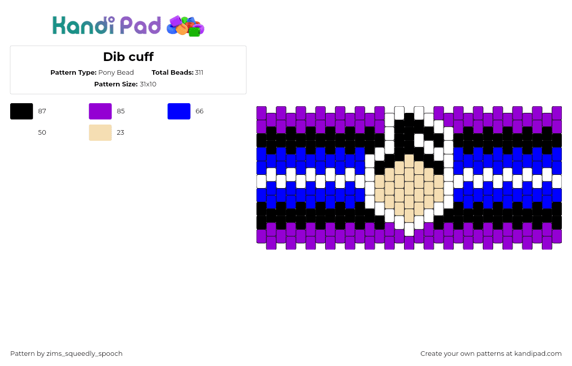 Dib cuff - Pony Bead Pattern by zims_squeedly_spooch on Kandi Pad - dib,invader zim,head,cuff,cartoon,tv show,stripes,purple,blue,tan