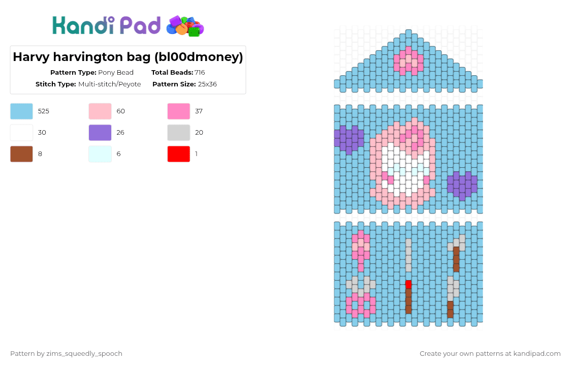 Harvy harvington bag (bl00dmoney) - Pony Bead Pattern by zims_squeedly_spooch on Kandi Pad - light blue,bloodmoney,harvey harvington,character,pastel