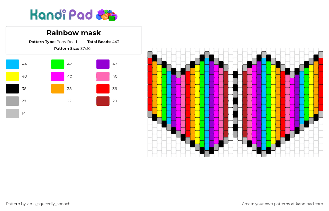 Rainbow mask - Pony Bead Pattern by zims_squeedly_spooch on Kandi Pad - colorful,vertical,stripes,mask,trippy