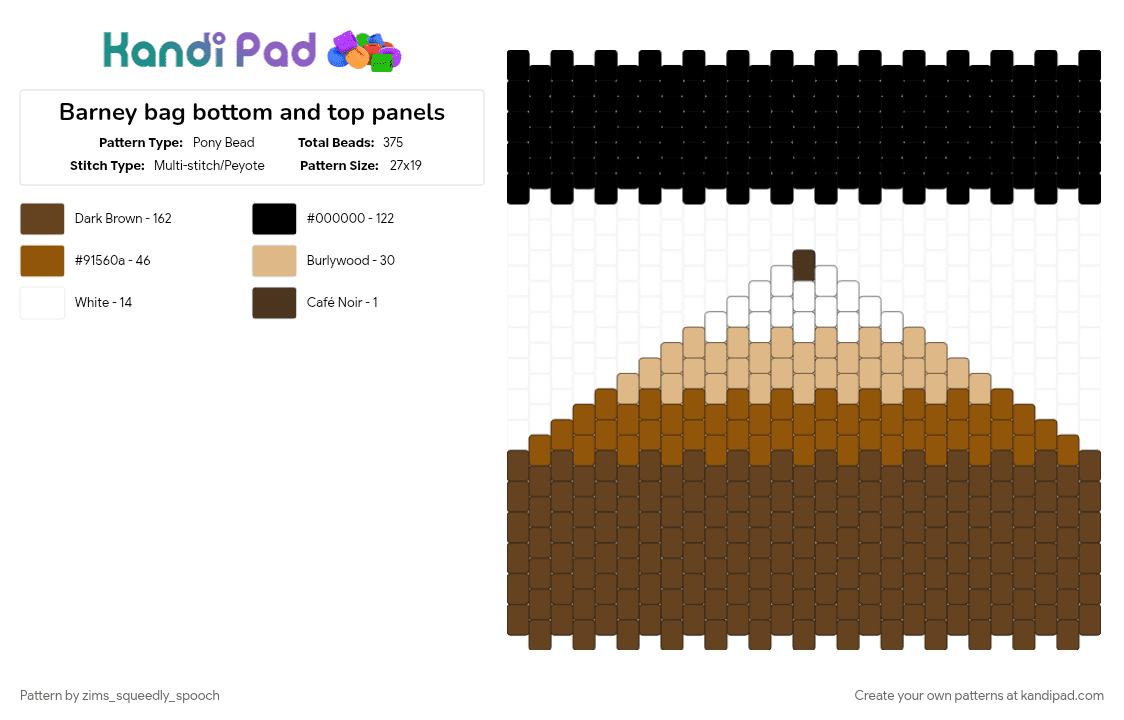 Barney bag bottom and top panels - Pony Bead Pattern by zims_squeedly_spooch on Kandi Pad - animal hospital, animal hospital anomaly, barney, brown