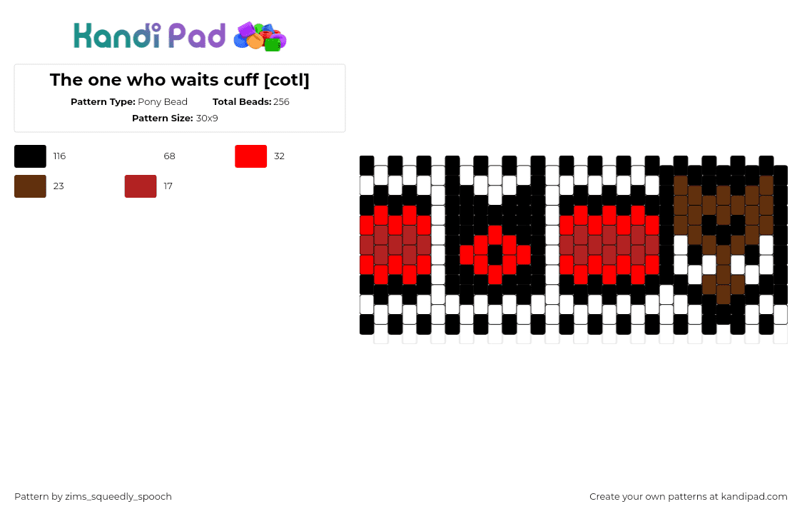 The one who waits cuff [cotl] - Pony Bead Pattern by zims_squeedly_spooch on Kandi Pad - narinder,cotl,cult of the lamb,character,cuff,video game,brown,red