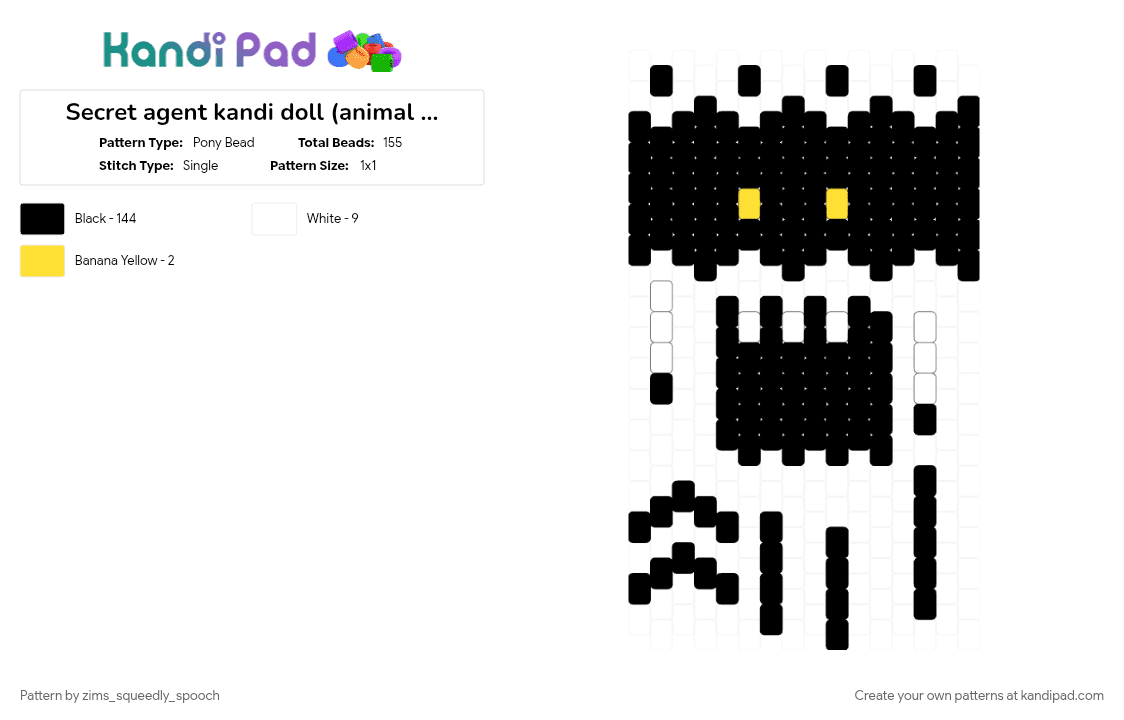 Secret agent kandi doll (animal hospital) - Pony Bead Pattern by zims_squeedly_spooch on Kandi Pad - black, white