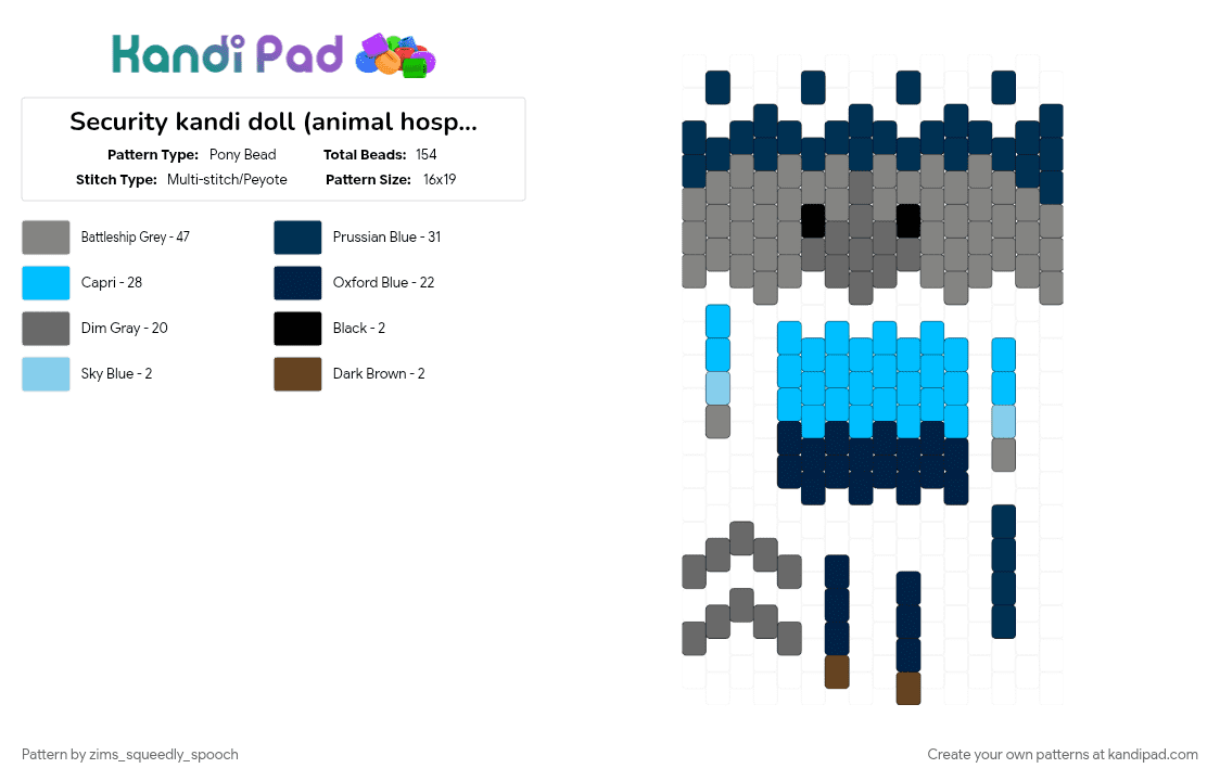 Security kandi doll (animal hospital) - Pony Bead Pattern by zims_squeedly_spooch on Kandi Pad - blue, gray