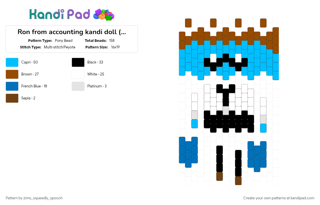 Ron from accounting kandi doll (animal hospital) - Pony Bead Pattern by zims_squeedly_spooch on Kandi Pad - light blue, red