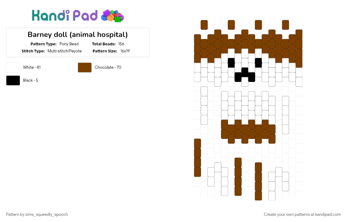 Barney doll (animal hospital) - Pony Bead Pattern by zims_squeedly_spooch on Kandi Pad - brown, white