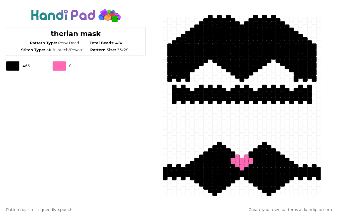 therian mask - Pony Bead Pattern by zims_squeedly_spooch on Kandi Pad - black,therian,mask