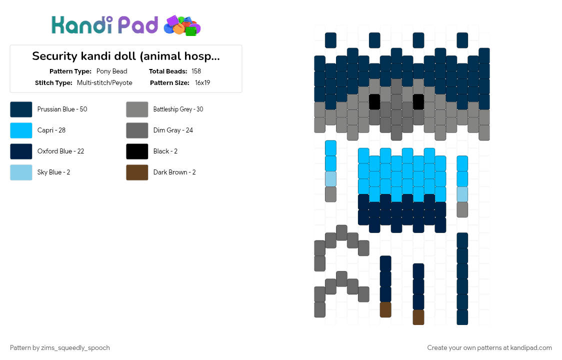 Security kandi doll (animal hospital) - Pony Bead Pattern by zims_squeedly_spooch on Kandi Pad - blue, gray