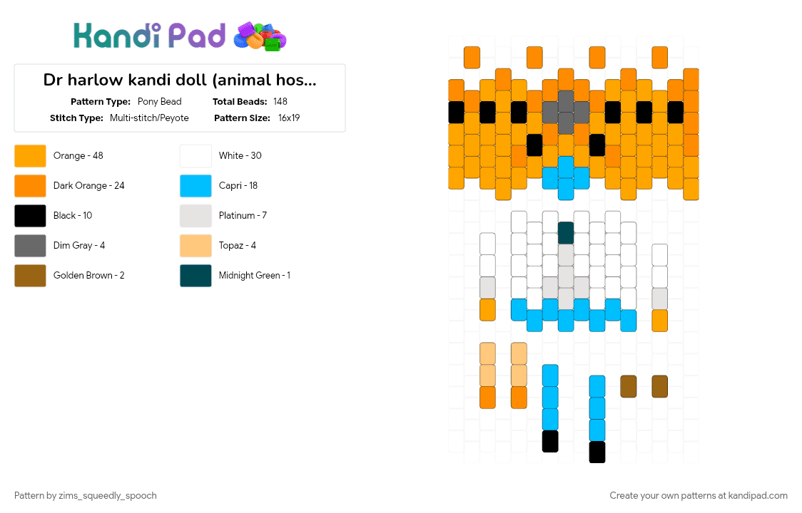 Dr harlow kandi doll (animal hospital) - Pony Bead Pattern by zims_squeedly_spooch on Kandi Pad - orange