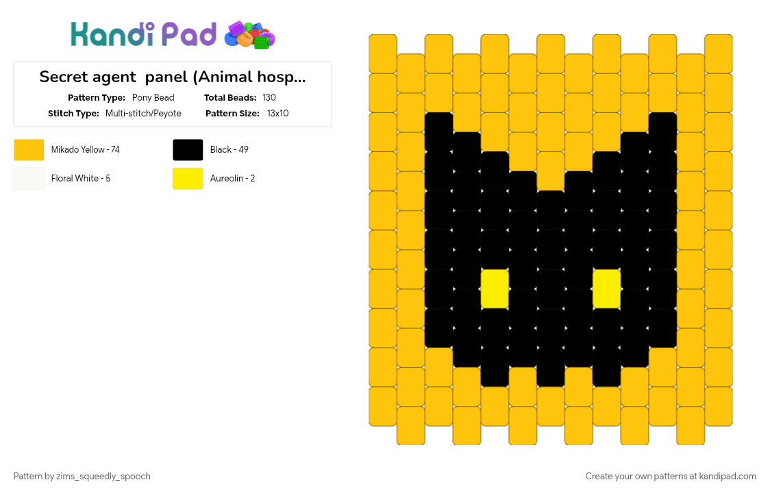 Secret agent  panel (Animal hospital) - Pony Bead Pattern by zims_squeedly_spooch on Kandi Pad - animal hospital, black, panel, secret agent animal hospital, yellow