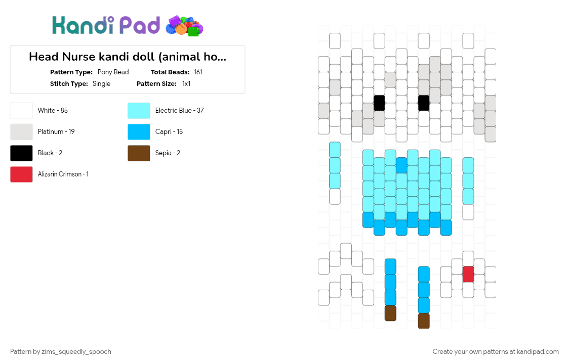 Head Nurse kandi doll (animal hospital) - Pony Bead Pattern by zims_squeedly_spooch on Kandi Pad - light blue, white