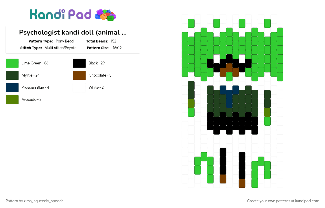 Psychologist kandi doll (animal hospital) - Pony Bead Pattern by zims_squeedly_spooch on Kandi Pad - green