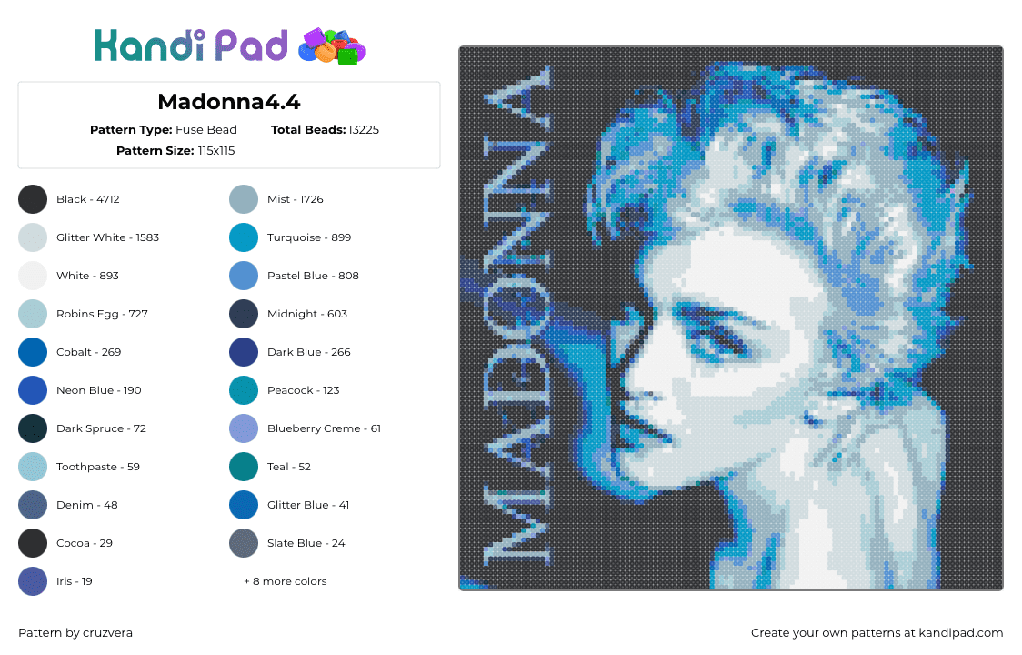 Madonna4.4 - Fuse Bead Pattern by cruzvera on Kandi Pad - madonna,album,music,panel,black,light blue