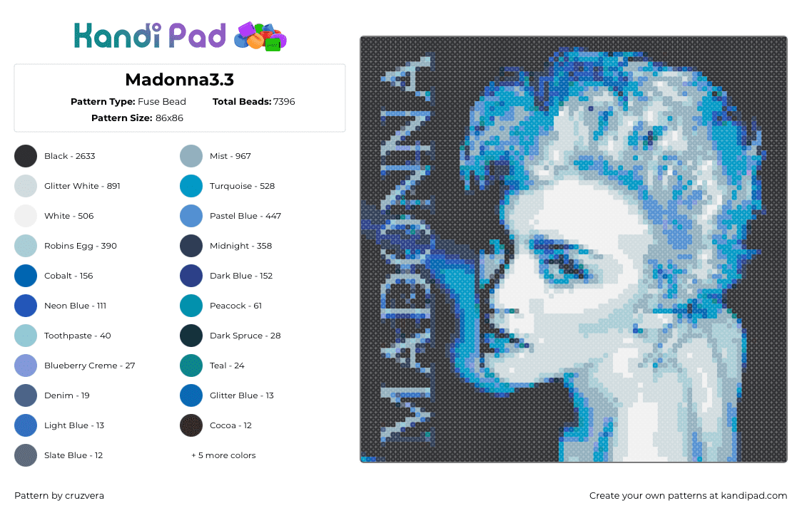 Madonna3.3 - Fuse Bead Pattern by cruzvera on Kandi Pad - madonna,album,music,panel,black,light blue