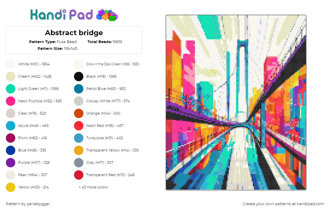 Abstract bridge - Fuse Bead Pattern by perlebygger on Kandi Pad - bridge,abstract,art,colorful,pink,orange,teal