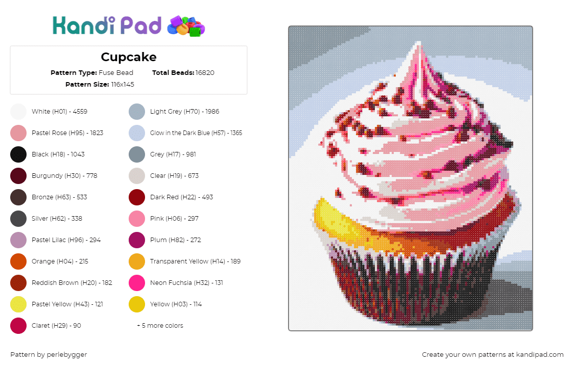 Cupcake - Fuse Bead Pattern by perlebygger on Kandi Pad - cupcake,dessert,treat,food,birthday,icing,pink