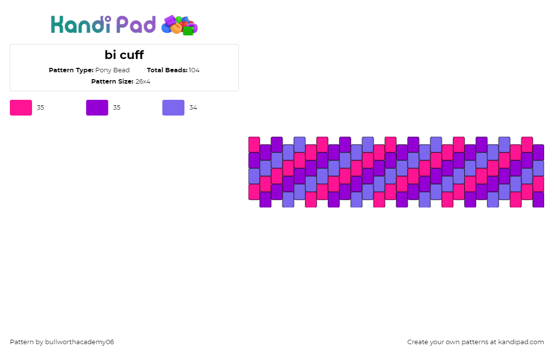 bi cuff - Pony Bead Pattern by bullworthacademy06 on Kandi Pad - bisexual,pride,diagonal,stripes,cuff,pink,purple