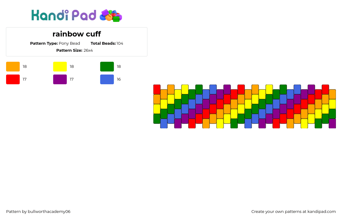 rainbow cuff - Pony Bead Pattern by bullworthacademy06 on Kandi Pad - rainbow,diagonal,stripes,cuff