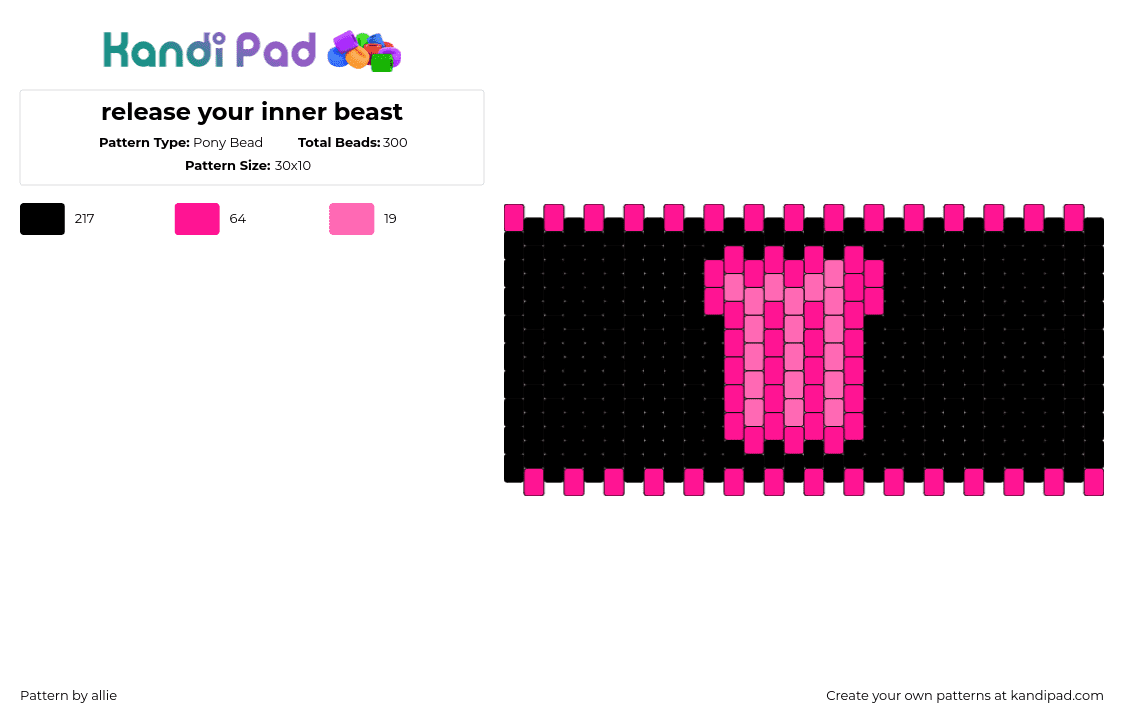 release your inner beast - Pony Bead Pattern by allie on Kandi Pad - monster,energy,logo,cuff,dark,drink,pink,black