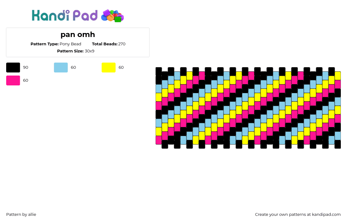 pan omh - Pony Bead Pattern by allie on Kandi Pad - pansexual,pride,diagonal,stripes,cuff,pink,yellow,light blue,black