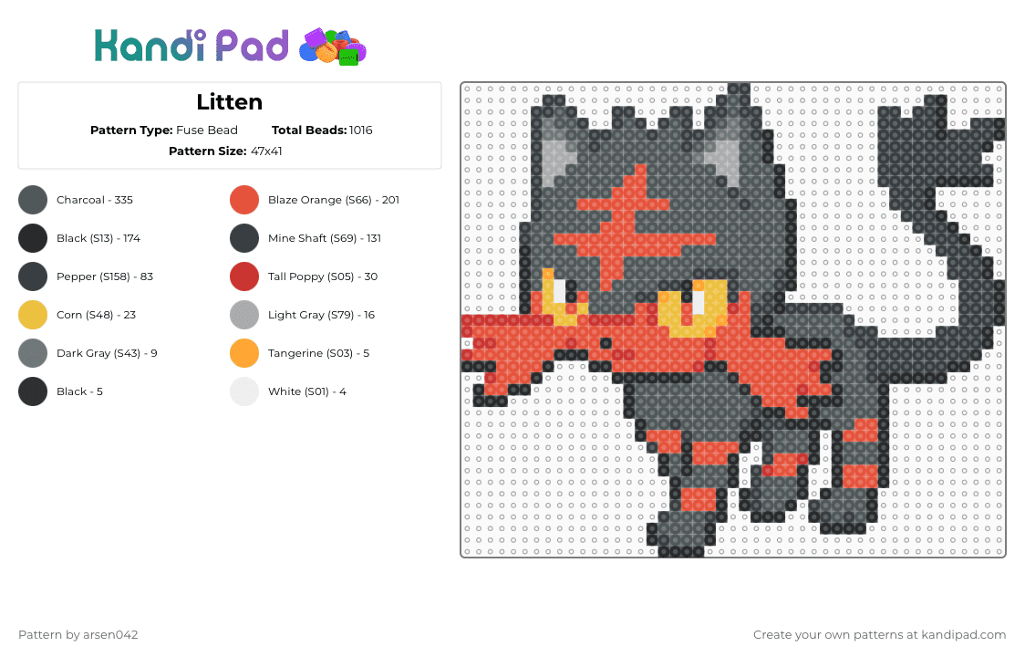 Litten - Fuse Bead Pattern by arsen042 on Kandi Pad - red,pink