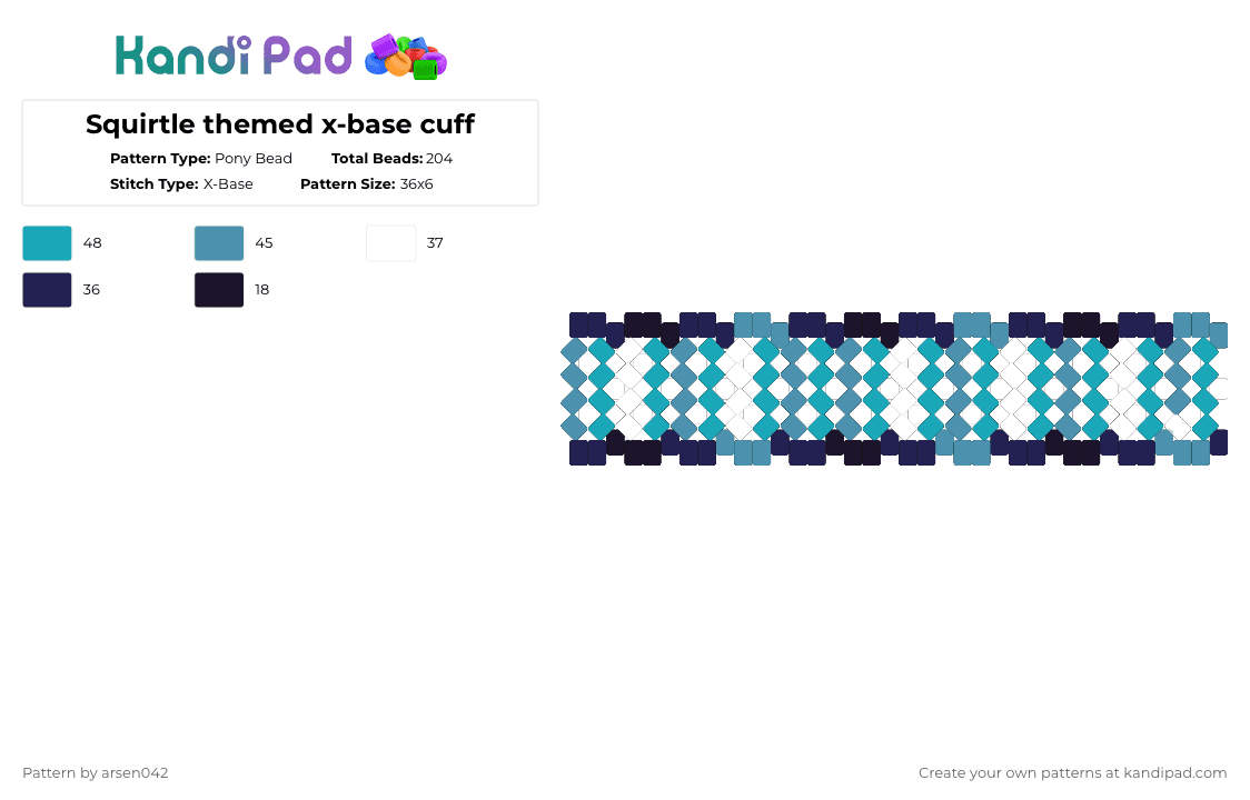 Squirtle themed x-base cuff - Pony Bead Pattern by arsen042 on Kandi Pad - teal,light blue