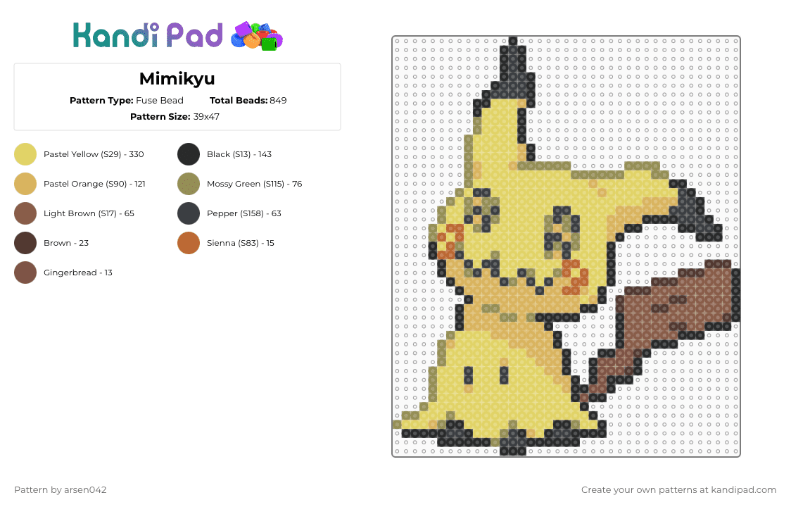 Mimikyu - Fuse Bead Pattern by arsen042 on Kandi Pad - orange,yellow