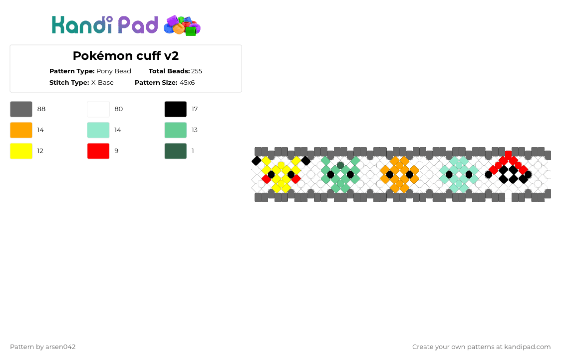 Pokémon cuff v2 - Pony Bead Pattern by arsen042 on Kandi Pad - gray