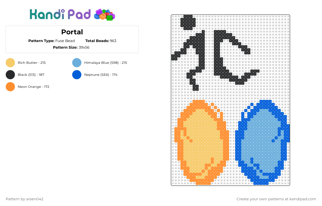 Portal - Fuse Bead Pattern by arsen042 on Kandi Pad - yellow,light blue