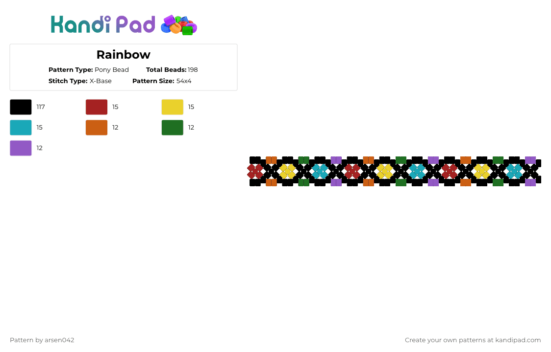 Rainbow - Pony Bead Pattern by arsen042 on Kandi Pad - black,red,yellow,teal